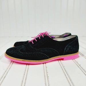 Bp Black Suede Lace Up Pink Sole Pointed Toe Oxfords F610